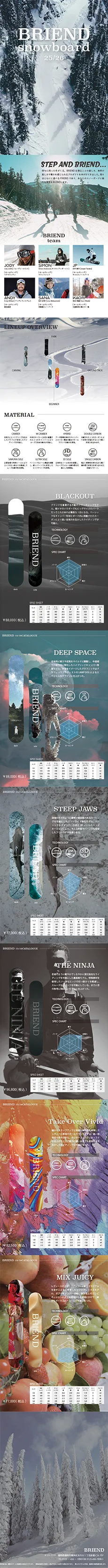 仮想スノーボードブランドのカタログのスマホ表示画面