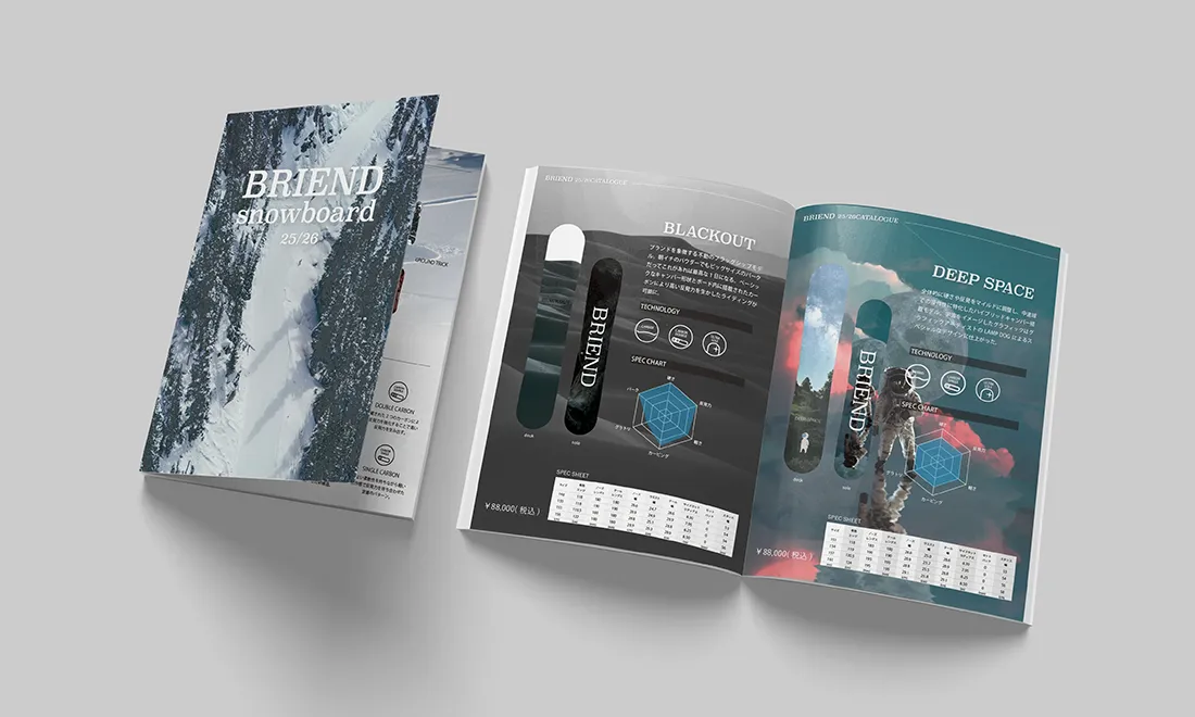 仮想スノーボードブランドカタログのモックアップ画像